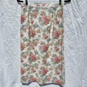 Vintage Floral Pattern Cotton Midi Length High Waisted Pencil Skirt